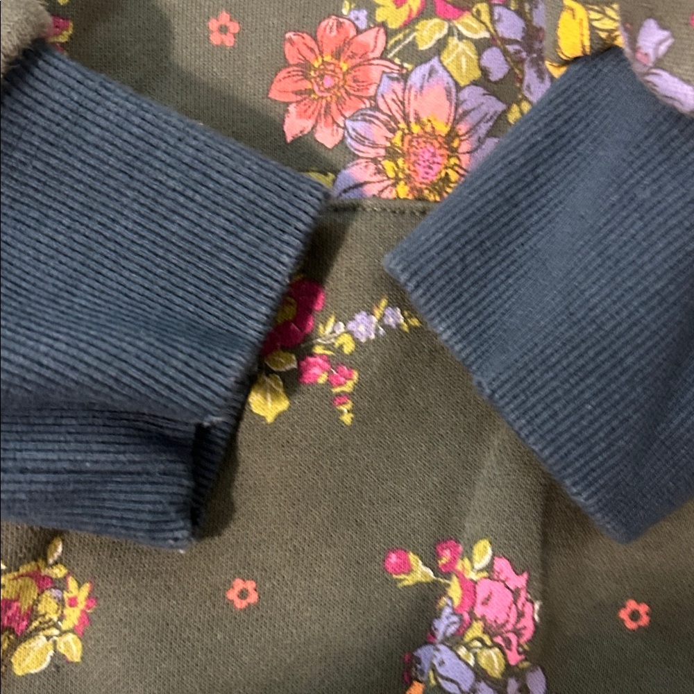 NATURAL LIFE Olive Floral Hooded Sweatshirt with Pink & Yellow Blooms- XL oversi - Picture 5 of 8